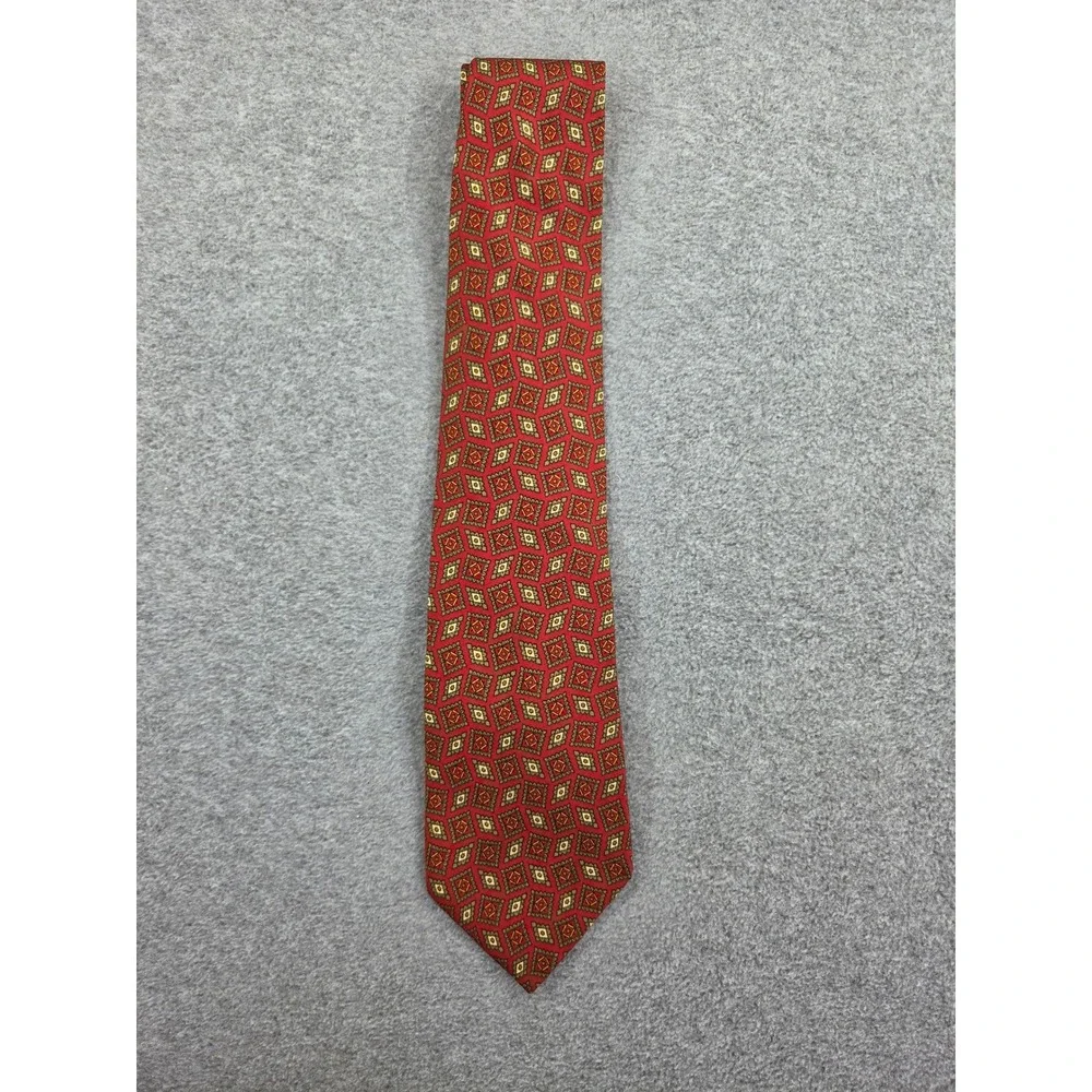 Vintage 90s J.Crew Silk Tie Red Geometric Medallion Y2K Business Casual 3.25